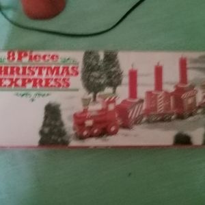 Vintage Christmas Express 8 piece wooden connect train in original box